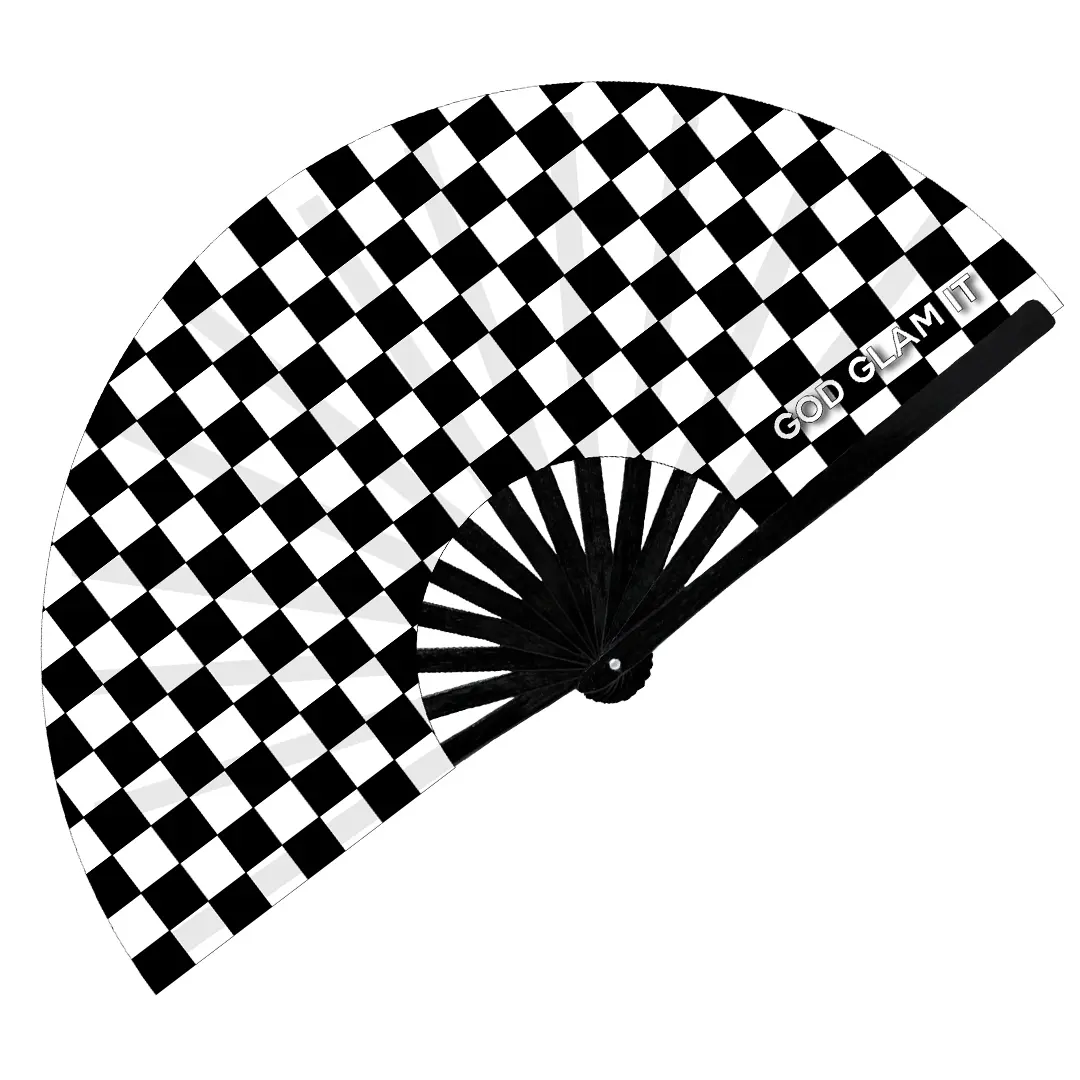 Checker EDM Rave Clack Folding Hand Fan - God Glam It fan  clackers
