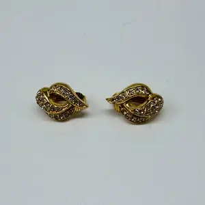 Pre-owned Christian Dior Vintage Gold Plated with Crystal Earrings twins W21577