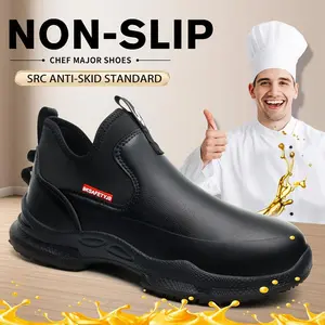 Men's High-Quality Work Sneakers - Lightweight, Comfortable, All-Season, Non-Slip Rubber Sole, PU Upper, Black, Perfect for Kitchen and Outdoor Use, Premium Shoes