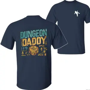 Dungeon Daddy T-Shirt - Bold D20 Dice and Fantasy Icons Graphic, Funny DnD Shirt for Gamer Dads, Gift Tee for Father's Day-Gift Christmas