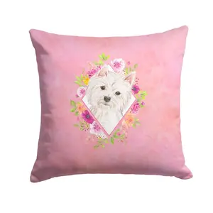 Carolines Treasures  14 x 3 x 14 in. Westie Pink Flowers Fabric Decorative Pillow