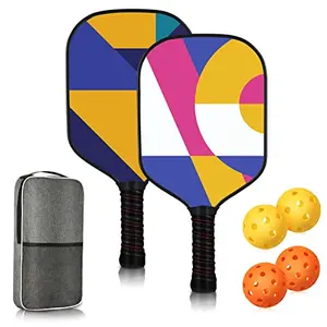Pickleball Paddles,Double-Sided Pattern Pickle Ball Paddles Set of 2 with Non-Slip Ergonomic Absorbent Soft Grip Pickle Ball Rackets 2 Pack,Pickleball Set Sport Gifts,Black,Standard