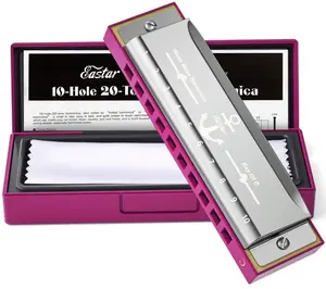 Eastar Major Blues Diatonic Harmonica, 10 Holes C Key Beginner Harmonica for Kids Children Adults Students, with Hard Case and Cloth, Pink