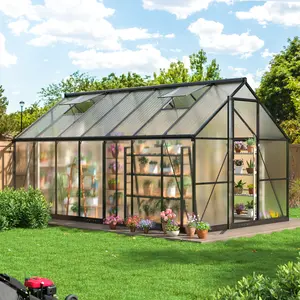Outdoor Greenhouse crafted from polycarbonate, designed with a rapid assembly framework and enhanced roof ventilation, an aluminum walk-in greenhouse ideal for garden and backyard applications.