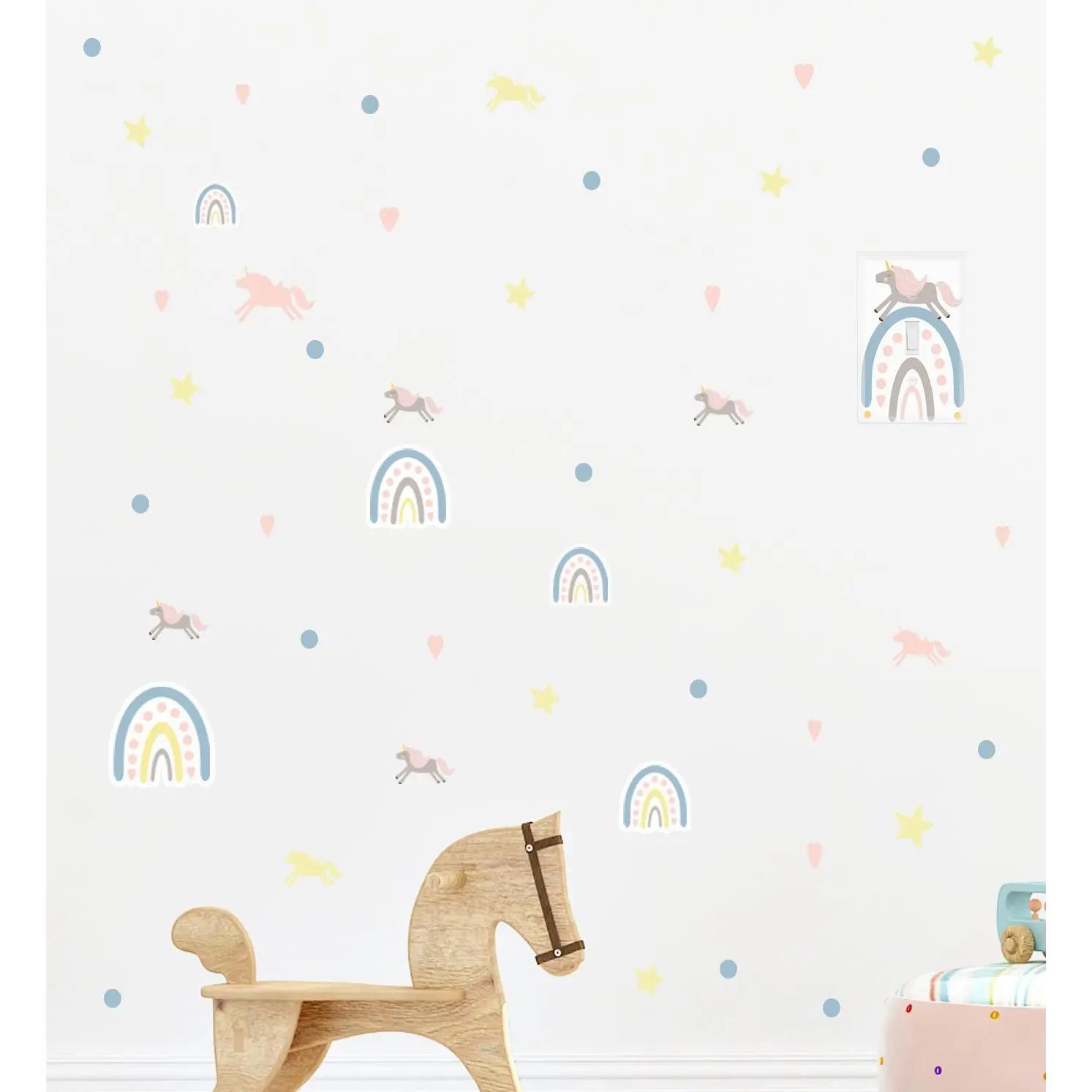 Boho Unicorn Rainbow Wall Decals - Girls Room Mural DIY Nursery Stickers for Kids Room Decor
