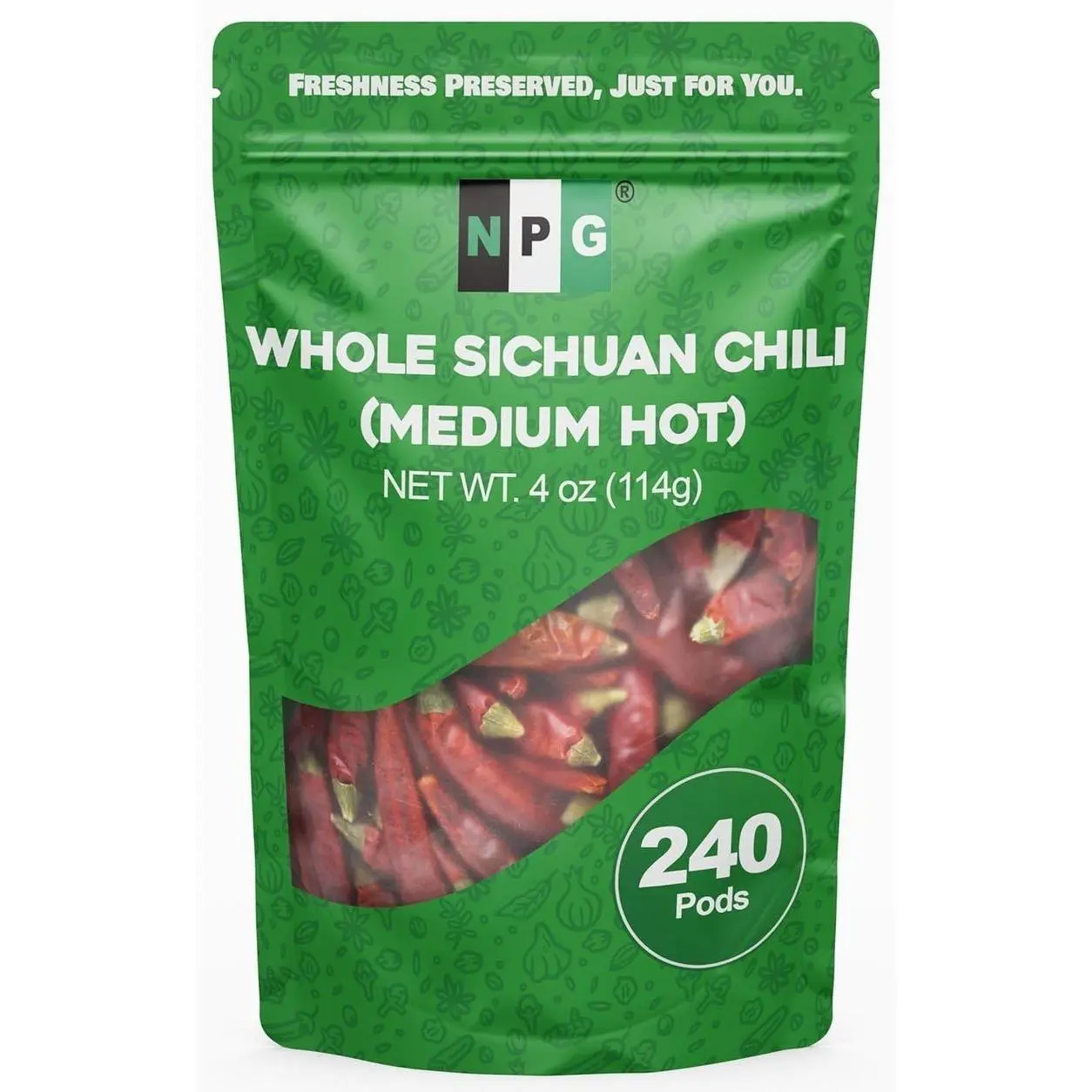 NPG Sichuan Red Chili Peppers 4 Ounces, Medium Hot, Premium Szechuan Dried Red Chilies for Chili Oil, Paste, and Sauce, Used in Mexican, Chinese, Thai Dishes