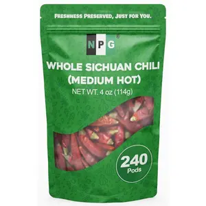 NPG Sichuan Red Chili Peppers 4 Ounces, Medium Hot, Premium Szechuan Dried Red Chilies for Chili Oil, Paste, and Sauce, Used in Mexican, Chinese, Thai Dishes