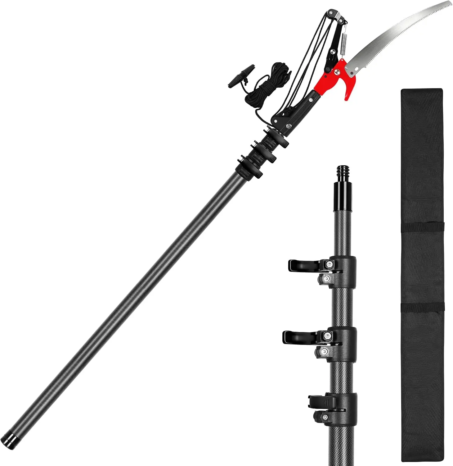 DOBEN 16FT Carbon Fiber Tree Trimmer,Telescoping Long Handle Pruner | 100% carbon fiber pole,sturdy locking joints prevent wobble,sharp steel blade and scissors,safely for tall tree branches