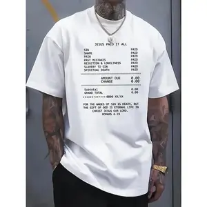 Jesus Paid It All Receipt Cotton T-Shirt, Romans 6:23 Bible Verse Graphic Tee, Christian Faith Inspirational Casual Shirt for Men Women, Believers