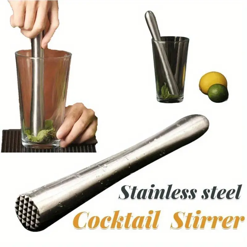 [Culinary Accessory] Stainless Steel Cocktail Muddler & Mixing Stick - Durable Drink Pusher for Home Bar, Brewing & Wine Making, with Textured Grip - Ideal for Mojitos & Margaritas, Home Bar Accessories