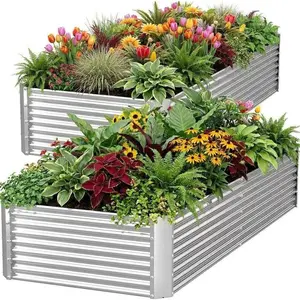 2 Pack Tall 4 x 2 Ft Galvanized Steel Raised Garden Bed, Outdoor Above Ground Planter Box for Vegetables and Flowers, Metal Raised Bed for Gardening