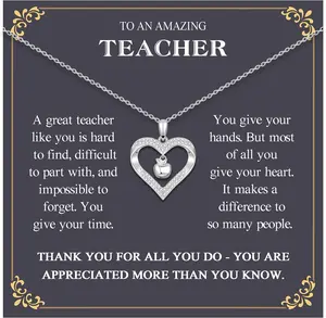Teacher Gifts for Women, Teacher Appreciation Gifts Back to School/First Day of School/Preschool Daycare Teacher Thank You Gifts, Apple Heart Pendant Necklace Teacher Birthday Christmas Gifts