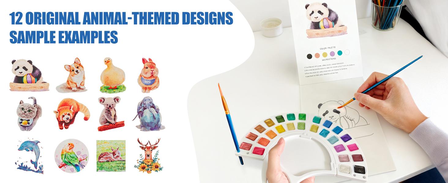 Watercolor Workbook for Kids - 13 Pages 300GSM Paper, Paint Set with Brush & Storage Bag, Beginner-Friendly Coloring Book for Creative Art