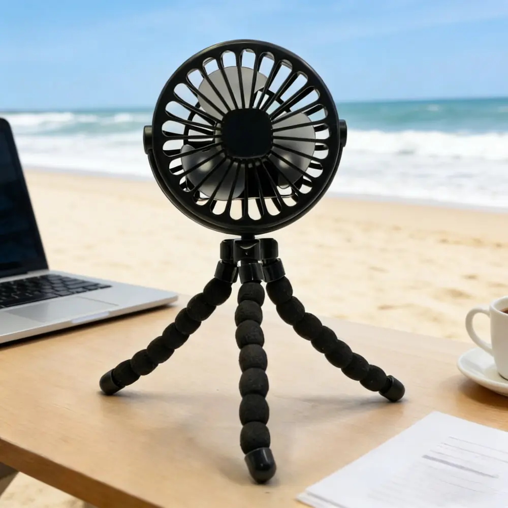 1PC Flexible Octopus Tripod Mini Fan, USB Rechargeable Clip-on Cooling Fan, Portable Personal Fan, Suitable for Camping, Beaches, Offices, Bedrooms, Travel and Outdoor Activities, Multi-scene Use, Summer Heat Relief Gift