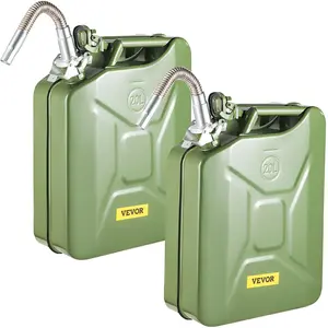TikTokShopBlackFridayVEVOR Jerry Fuel Can, 2PCS Green 5.3 Gallon / 20 L Portable Jerry Gas Can with Flexible Spout System, Rustproof & Heat-resistant Steel Fuel Tank for Cars Trucks Equipment,