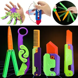 Gravity Folding Claw Knife Radish Knife 3d Printing Gravity Knife Small Radish Knife Push Card Decompression Toy Christmas Gift Stress Relief Fidget Stress Relief Model Steel Finger Slider