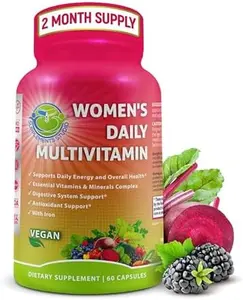 Women’s Daily Multivitamin with Iron – Vegan Methylated Multivitamin for Women with Biotin, B-Complex, Organic Superfoods & Probiotics – Energy, Gut & Immune Support – Easy to Swallow Capsules – 60 Count