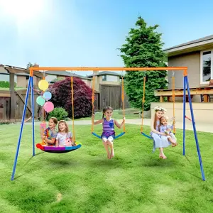 【Summervibes】VEVOR Swing Sets for Backyard,  600lbs Load Capacity Swing Set, with 1 Saucer Swing Seat, 2 Belt Swing Seats, Heavy Duty A-Frame Metal Swing Stand and Adjustable Rope, Swingset Outdoor for Kids