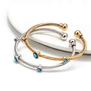 Evil Eye Copper Bracelet - Sporty Sports Wristbands, Simple, Stylish, Adjustable Open-Cuff Jewelry with Lucky Blue Eye Charm