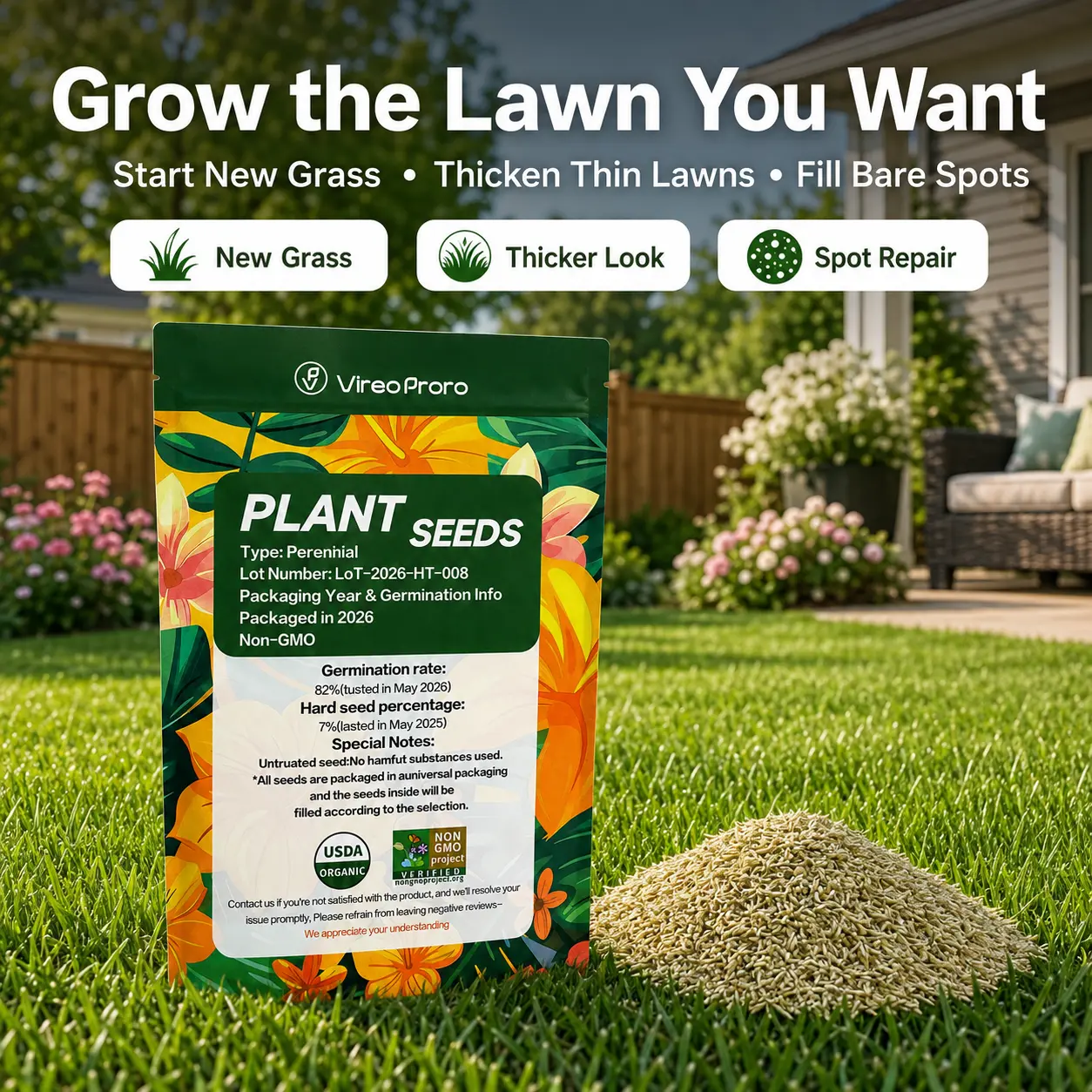 3000 Pcs Perennial Lawn Grass Seeds Packet for New Grass Areas, Overseeding Thin Lawns & Bare Spot Repair in Home Yds/Gardens