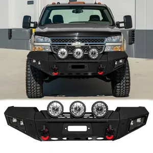 TIOYAR Steel Front Bumper Black Texture for 2003-2006 Chevy Silverado 1500/2500/3500 with Winch Plate Round Lights 2 x D-Rings Off-Road Performance