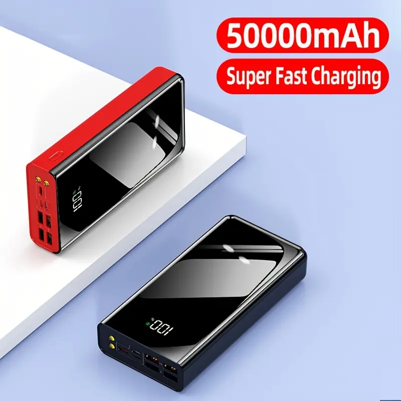 50000mAh Mobile Power Bank - 4 Outputs, 3 Inputs, USB-C 22.5W Fast Charging, Built-in Cables & Ports, Compatible with Most Phones & Devices, Ideal for Travel, Camping, Mobile Accessories