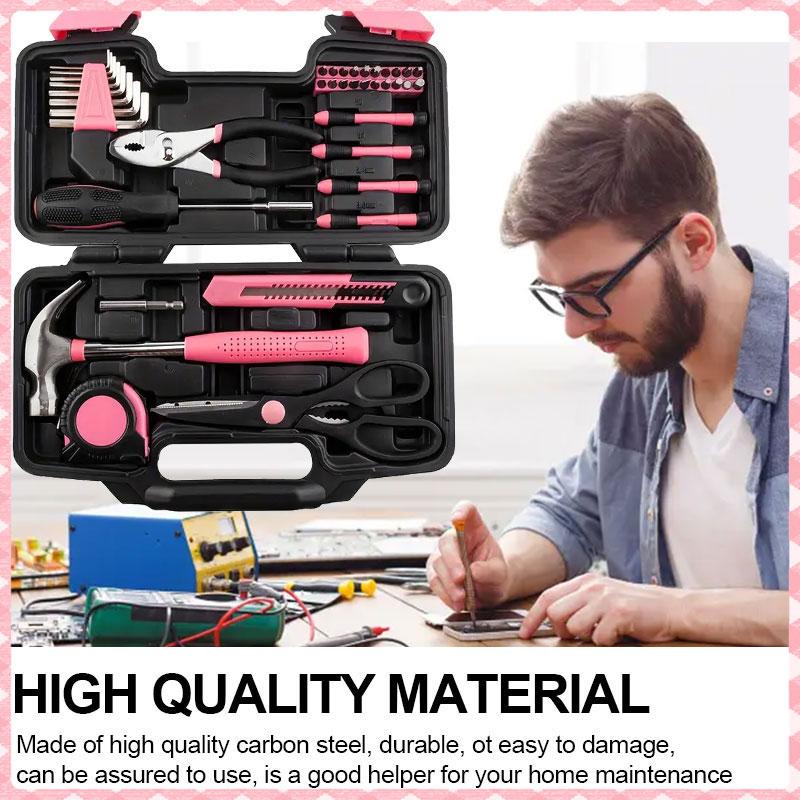 39 Piece General Household Tool Set in Toolbox Storage Case with Essential Hand Tools for Everyday Home Repairs, DIY and Crafts