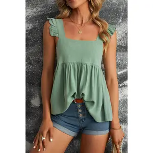 Green Flutter Shoulder Babydoll Top