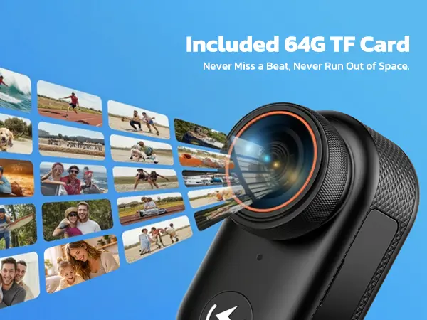 CAMWORLD 4K Mini Body Video Recording Camera - 64GB Micro SD Memory Card, Clip, Lens, Thumb-Action WiFi, 1.47" HD Screen, Magnetic Snap-On Mount, Wearable POV Vlogging Camera for Bikers