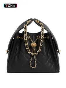 Women's Quilted Bucket Bag, Leather Chain Shoulder Bag, Crossbody Bags Purse for Women, Stylish and Functional Accessory, Faux Leather Crossbody