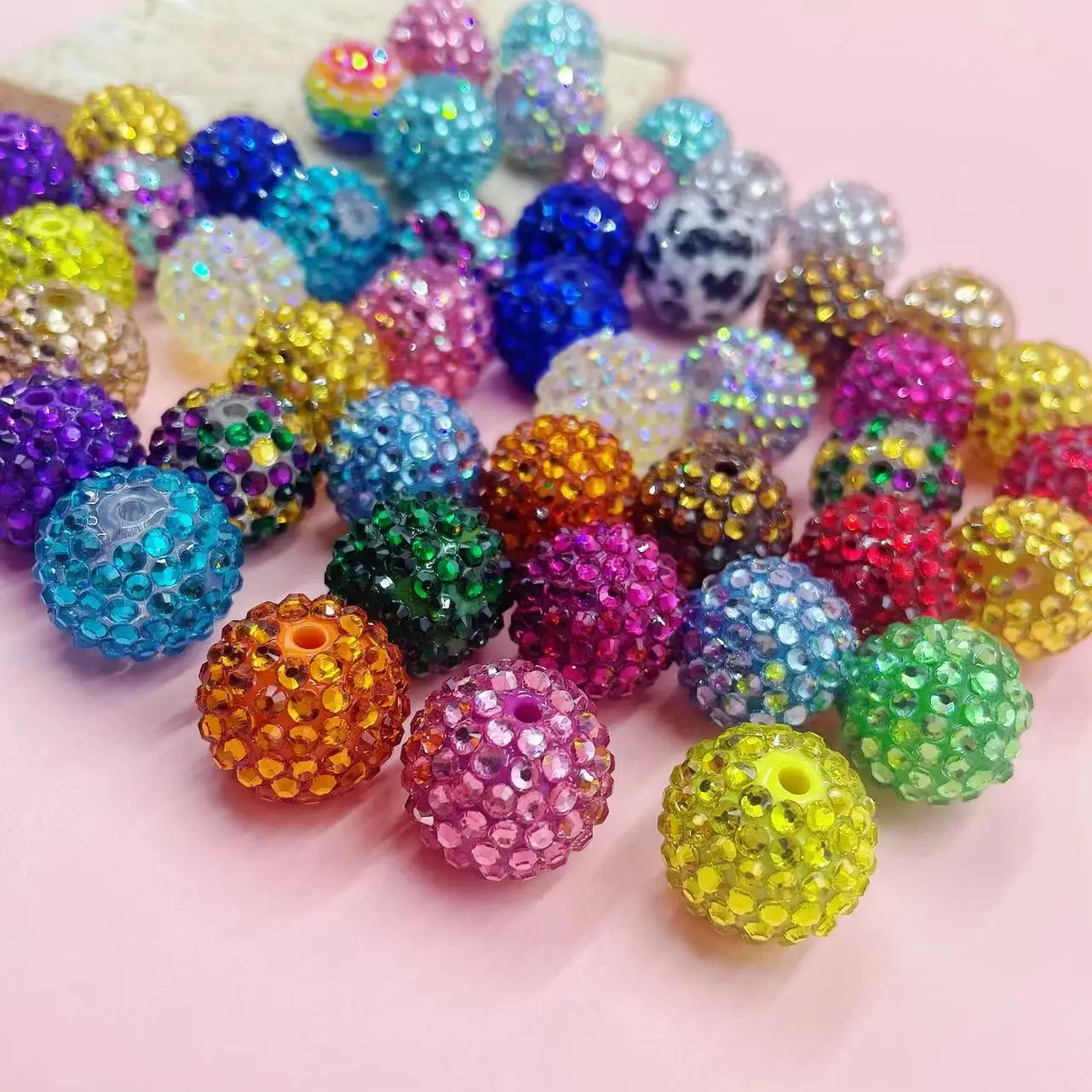50pcs 20mm Mix Colorful Rhinestone Beads Round Spacer Beads for Jewelry Bracelet Necklace Pen Bag Chain Making Crafts Supplies