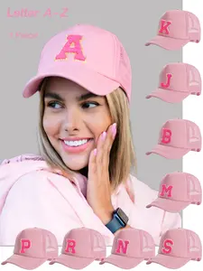 1 Piece 26 Letters A-Z Solid Color Baseball Cap, Breathable Mesh Snapback Hat UV Protection Sun Hat, Suitable for Daily Wear,Valentine Day,Outdoor Activities