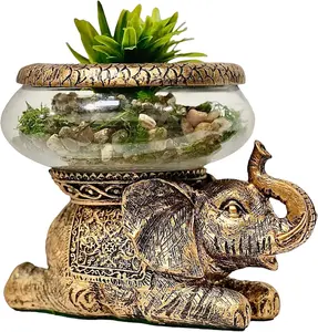 Elegant Gold Elephant Glass Bowl - Lucky Decor Terrarium or Candle Holder - Gift Box Included - Versatile Home Accessory with Thoughtful Packaging - 9 x 7 x 7 Inches