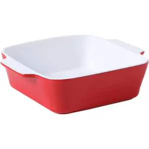 8x8 Baking dish, Square Baking Pan, Ceramic Casserole Dishes for Oven, Cake Pan with Handle, for Brownie, Lasagna, Casserole, 2 Quart,  , Wedding , Red