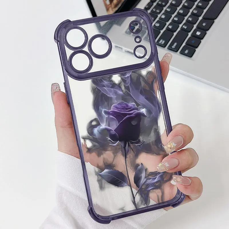 Purple Rose Airbag Phone Case, Compatible with iPhone 17 Pro Max/16/15/14/13/12/11 Pro Plus/16E, Galaxy S25/S23FE Lens Cover Waterproof, Shockproof, Drop-Proof, Scratch-Resistant Protection