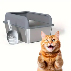 Enclosed Stainless Steel Cat Litter Box - 26L Large Litter Box for Small/Medium Cats - High Sided, Non-Odors, Anti-Urine Leakage, Easy Cleaning, Include Scoop - For Cat Owners - Suitable for Indoor Use - Perfect Gift for Cat Lovers