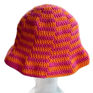 No Signal Bucket Hat - Striped Design Crocheted Style Hat 100% Cotton Unisex Handmade Soft Breathable Yarn