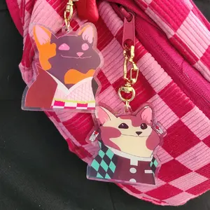 Demon Slayer Pop Cat Meme Double Sided Keychain