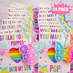 Mothers Day Gift for Kids - 24 Valentines Cards with Pop Bubbles Bulk- Valentine Exchange for Girls Boys School Class Classroom Fidget Toys Party Favors