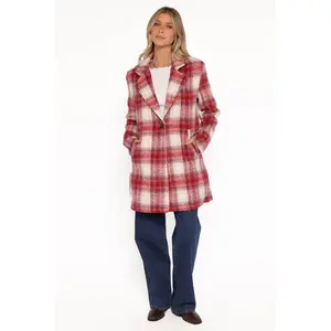 Travistine Long Plaid Coat - Pink