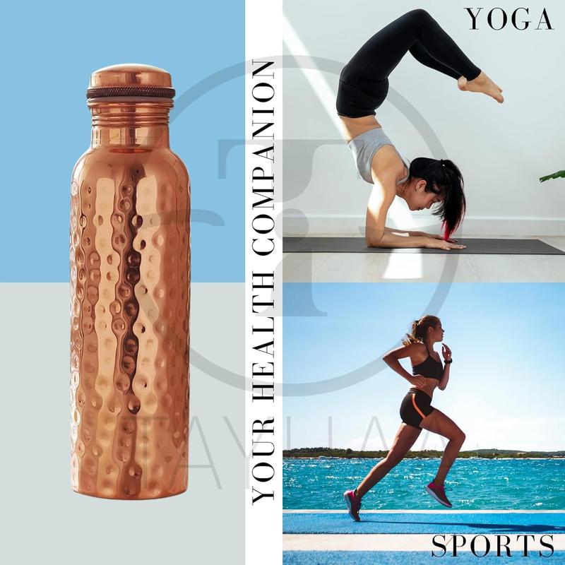 Pure Copper Water Bottle - 32 oz - Indian Handmade Copper Bottle for Drinking Water at Travel, Hiking, Gym, Office, Outdoor - Normal Finish