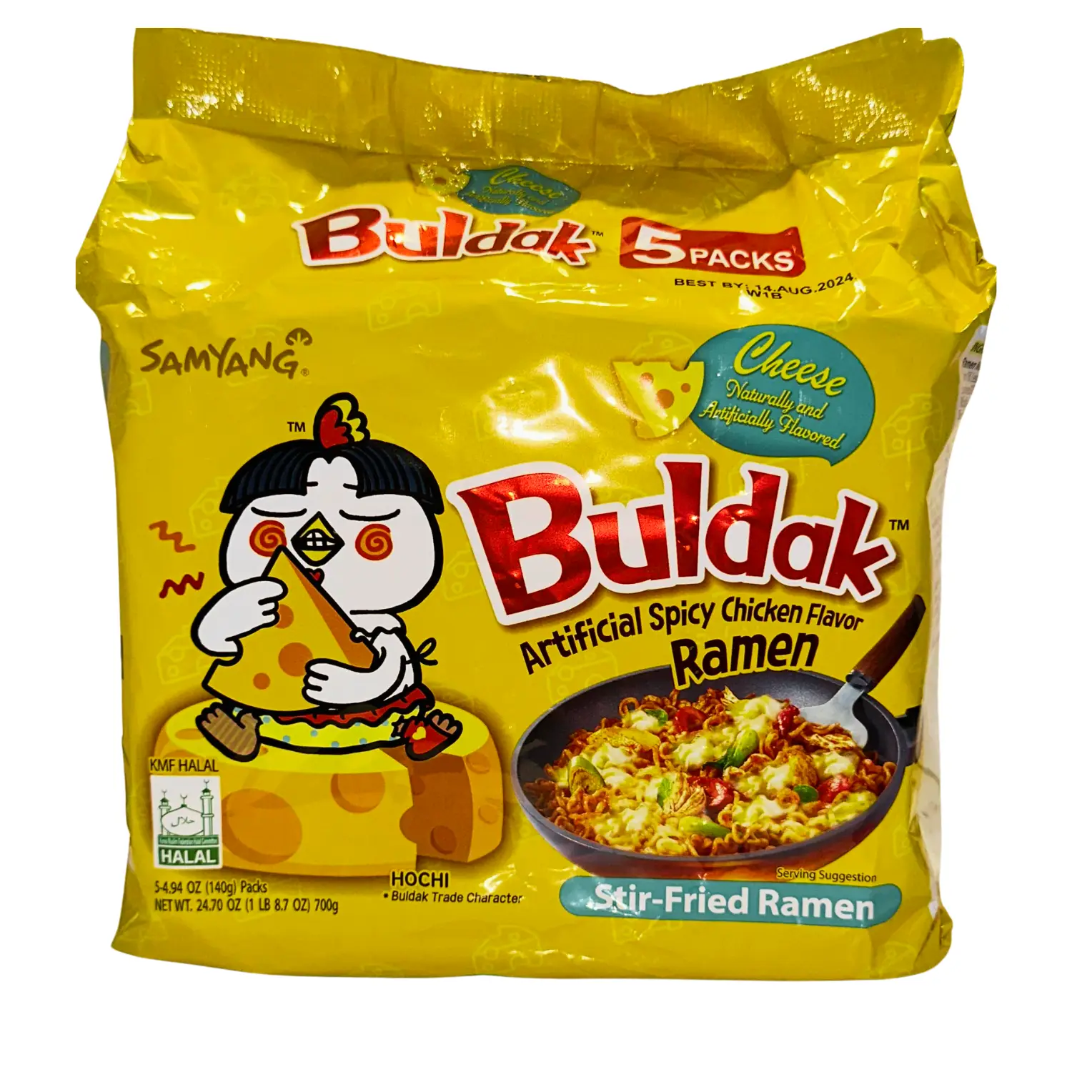 Samyang Buldak Spicy Ramen, Hot Chicken Ramen, Korean Stir-Fried Instant Noddle, Cheese,1 Bag with 5 Pack instantnoodles