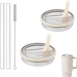 Tumbler Flip Straw Lid Replacement, Compatible with 20oz Insulated Kids HydroJug Traveler,BPA-Free Dishwasher Safe Leak Resistant Cap for Cup Accessories,Pack of 2 (Cream White)