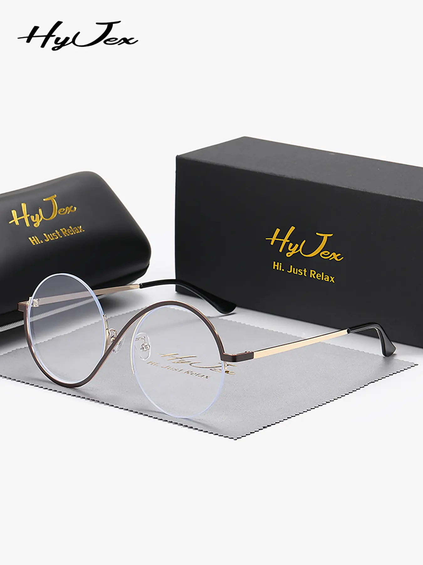 1 Piece Hyjex Unisex Round Half Frame Casual Stylish Glasses Handcrafted frames with soulful warmth Round Frame Eyeglasses