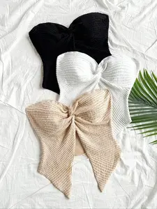 Three-Piece Set Crazy Obsession Knot Tank Top Vneck, Basic Color Matching All, Sexy Slim-Fitting Sleeveless Casual Wear Womenswear