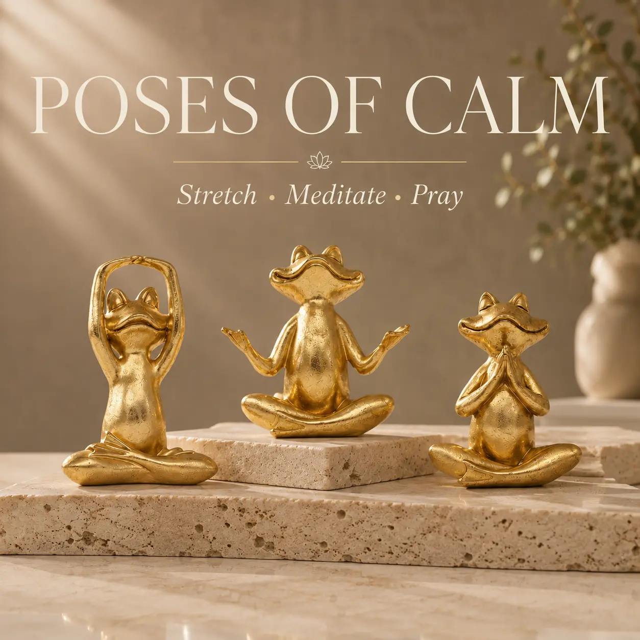 Gold Yoga Frog Statue, Cute Resin Meditation Frog Figurine, Zen Desk Shelf Decor, Small Animal Sculpture for Home Office Living Room, Mindfulness Gift for Frog Lovers, 3 Styles Available