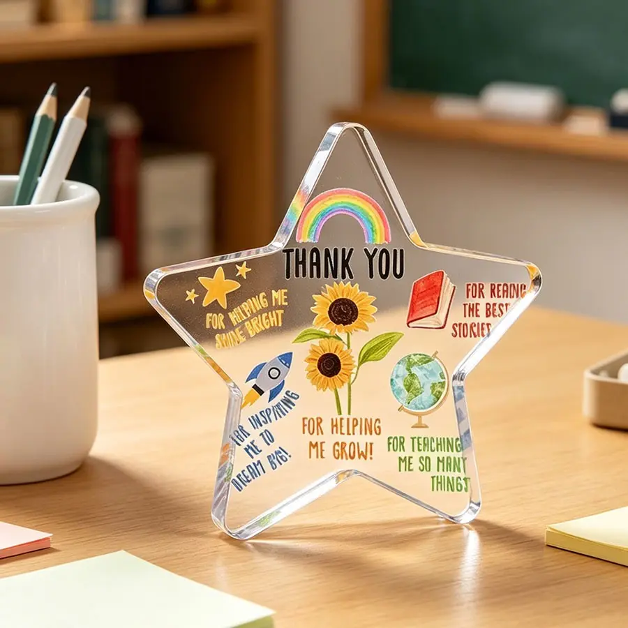 Acrylic Star Shaped Thank You Sign, Acrylic Plaque, Teacher Appreciation Gift, Desk Decor, Creative Desktop Decoration, Acrylic Desktop Ornament, Birthday, Christmas, Graduation Present