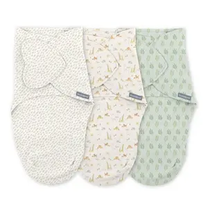 SwaddleMe by Ingenuity Baby Monogram Collection 3pk Swaddle Wraps - Safari 0-3m: Cotton, Long Sleeve, Front Hook And Loop Fastener