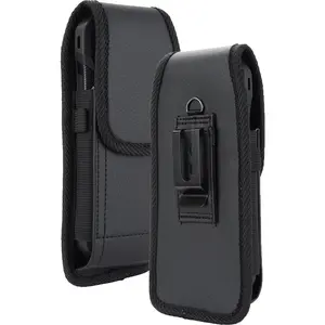 Pouch Case for Zebra EM45 TC21 TC22 TC26 TC27 HC20 HC50 TC501 Scanner, Nakedcellphone Vegan Leather Holster Holder Strong Metal Clip and Secure Belt Thread Loop Harness with Stylus/Pen Slot - Black