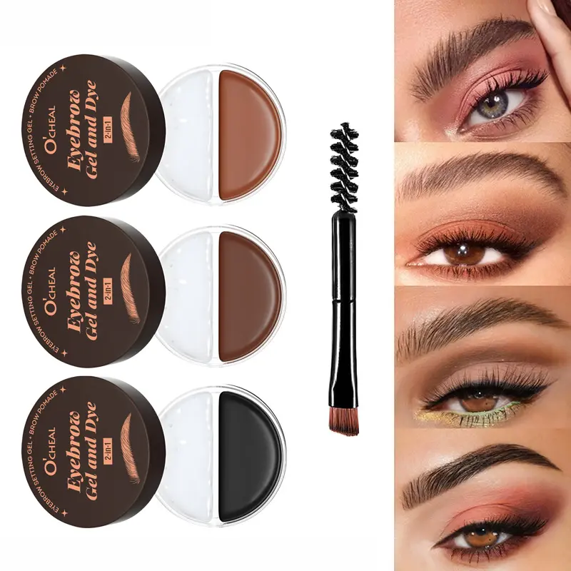 O'CHEAL 2-in-1 Eyebrow Pomade & Gel Kit - Waterproof Long-Lasting Pigmented Base with Applicator Brush, Sets, Tames Unruly Hairs for Defined Natural Looks, Beauty & Personal Care Makeup